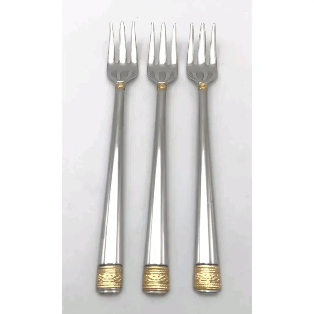 Gorham Festive Holly Gold Accent 3pc Shrimp Fork Set 18/10 Stainless Flatware